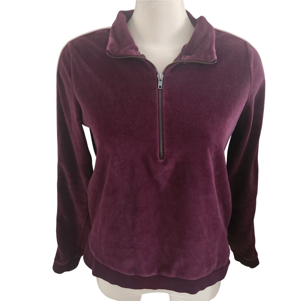 Fabletics Velour Quarter Zip Pullover Sweatshirt Plum Purple Size Small Athletic